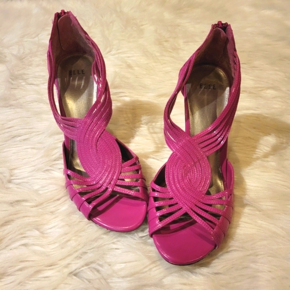 Pink Elle Heels Strappy Fuchsia Twisted Zip Back 8